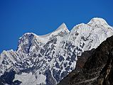 Rolwaling 07 05 Gauri Shankar South And North Summits From Climb To Drolambau Glacier Gauri Shankar south and north summits poked their heads above Chekigo on the rocky climb from the Trakarding Glacier to the Drolambau Glacier.